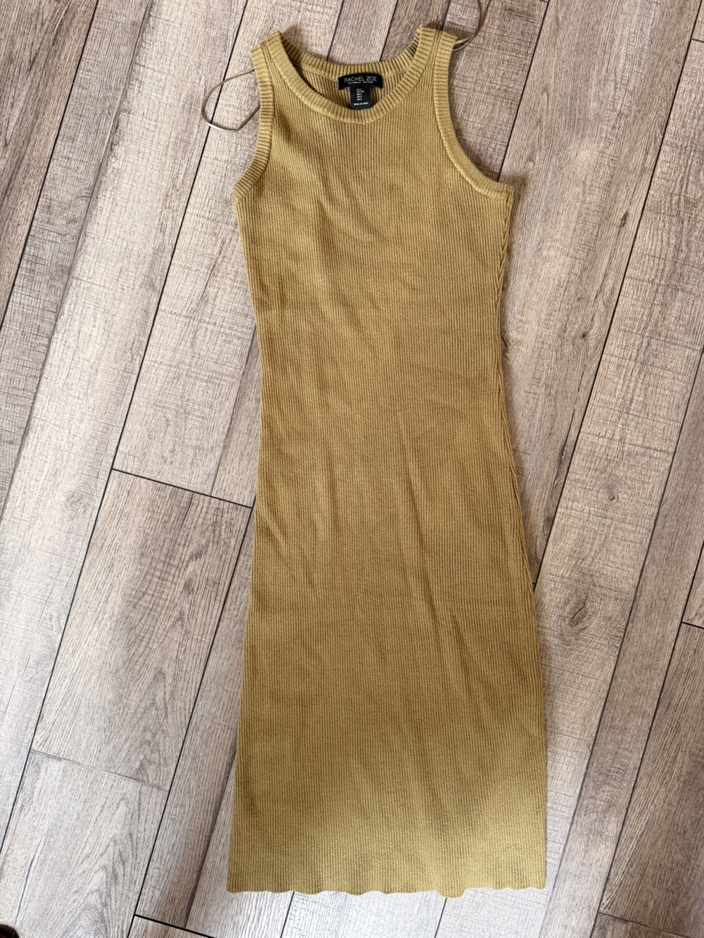 Rachel Zoe Sleeveless Ribbed Midi Dress in Mustard Olive Green